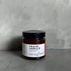 Pot de confiture artisanale Fraise et Vanille naturelle petit déjeuner