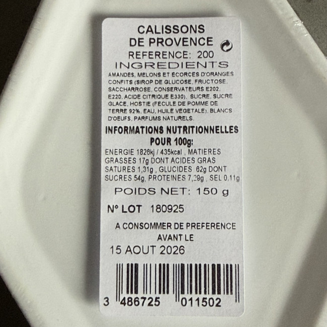 Boite de Calissons de Provence artisanaux melon et amande