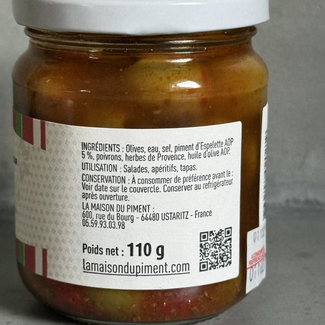 Bocal d'Olives Vertes marinées au Piment d'Espelette Maison du Piment