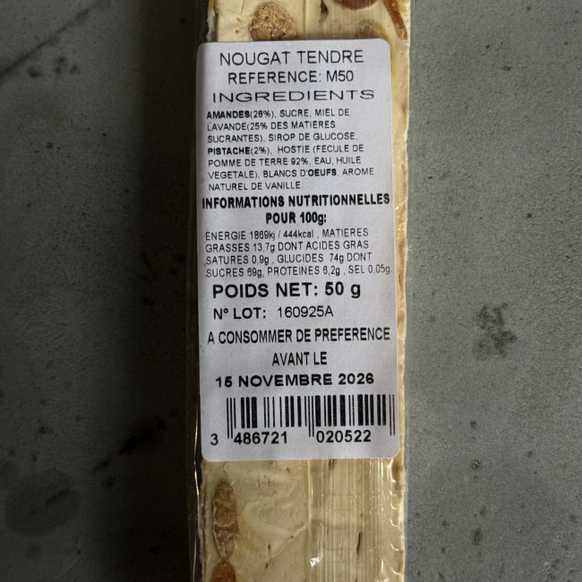 Barre de Nougat de Montélimar tendre artisanal Suprem Nougat